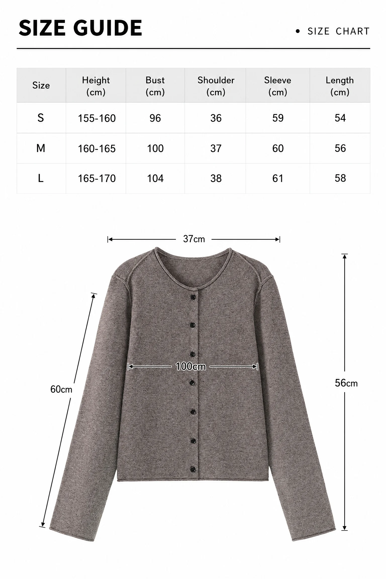 Pure Australian Wool Button Cardigan size guide