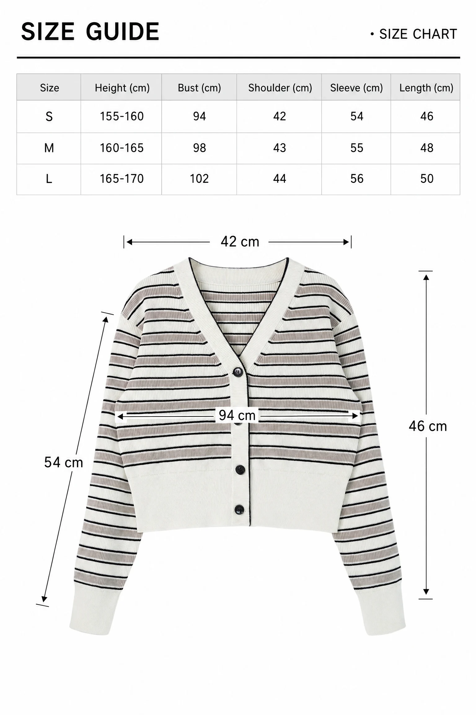 Striped Cotton Cropped Cardigan size guide
