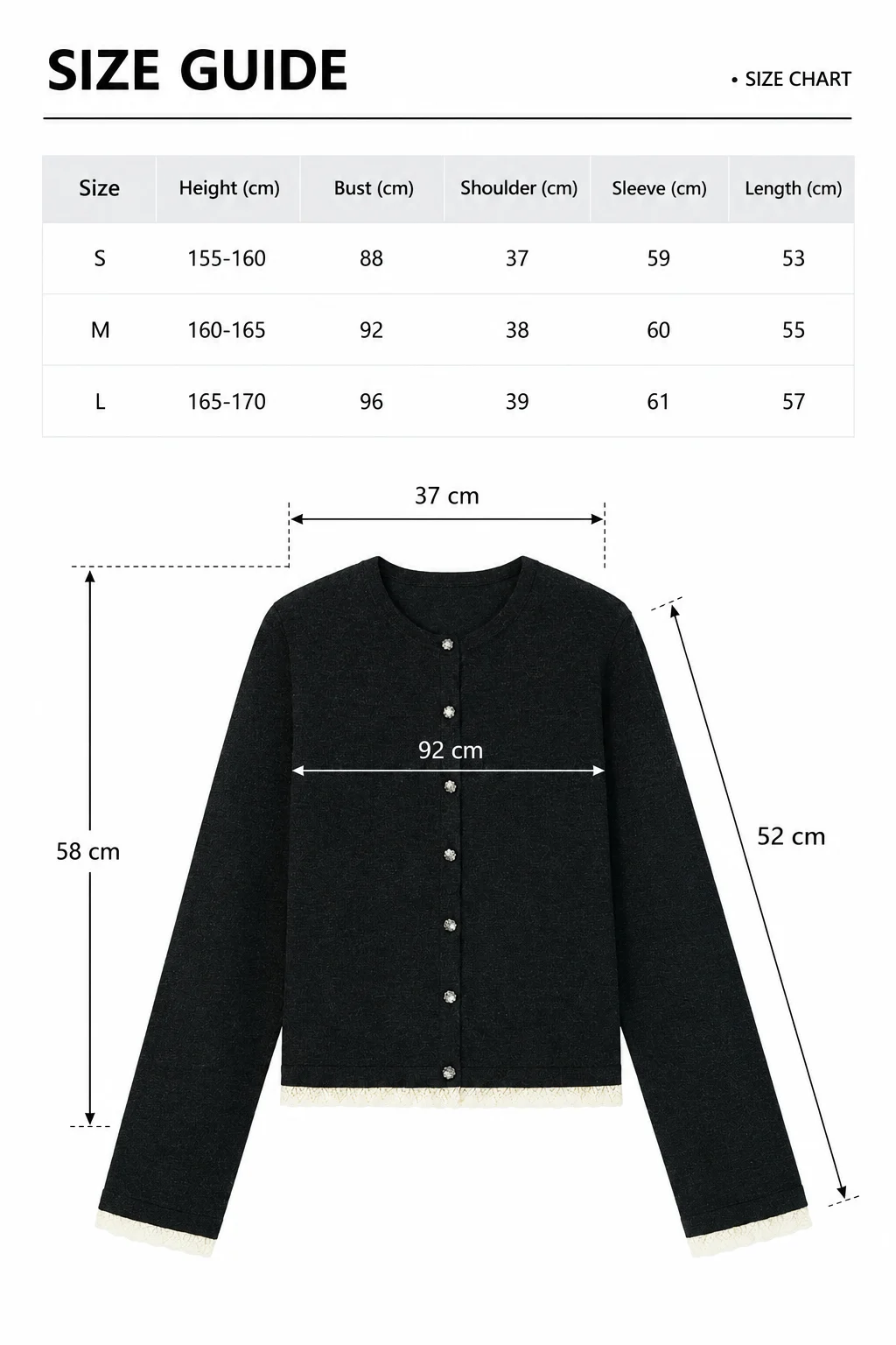 Wool-Blend Lace-Trim Cardigan size guide