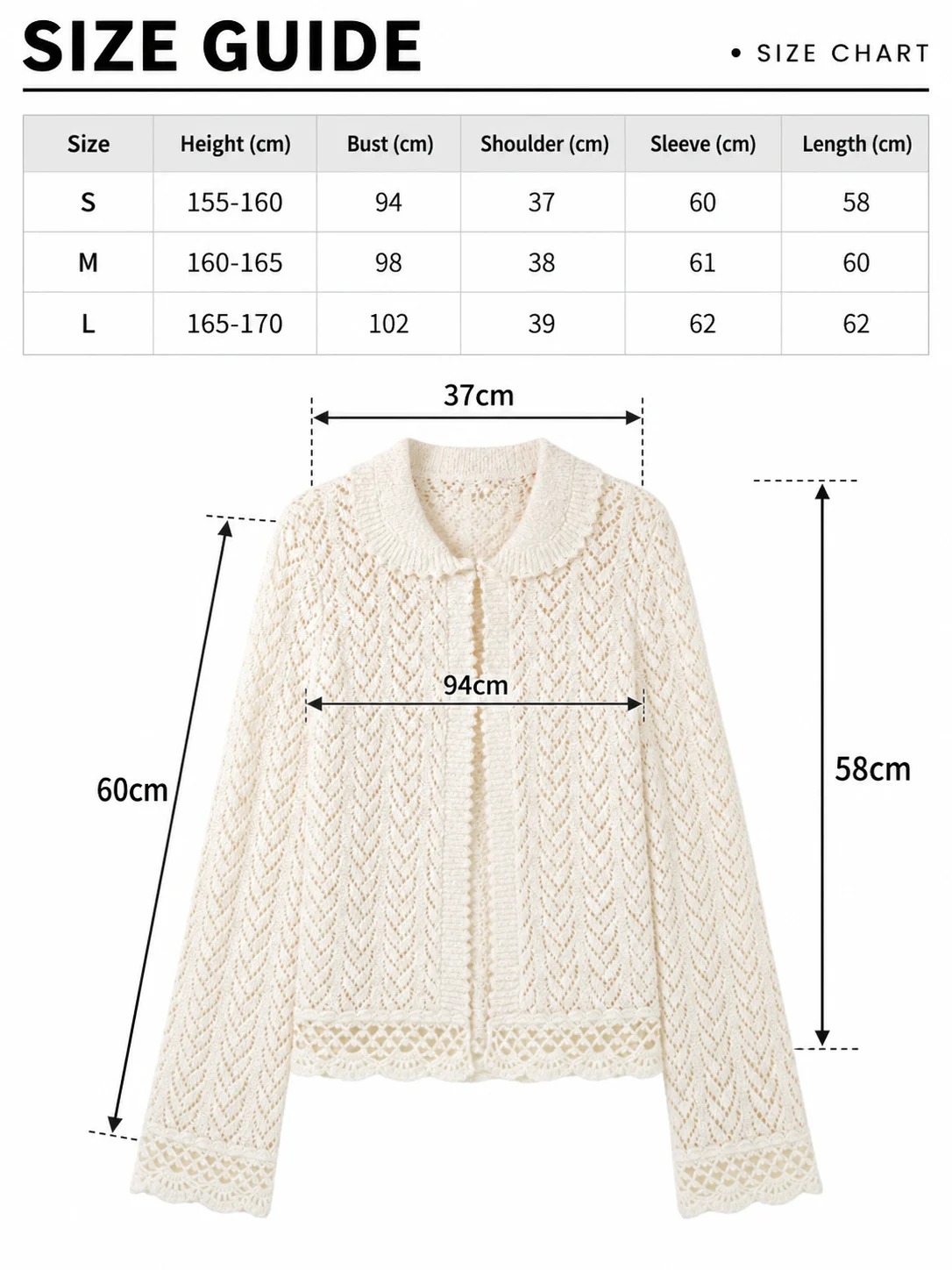 Openwork Cotton-Blend Knit Cardigan size guide