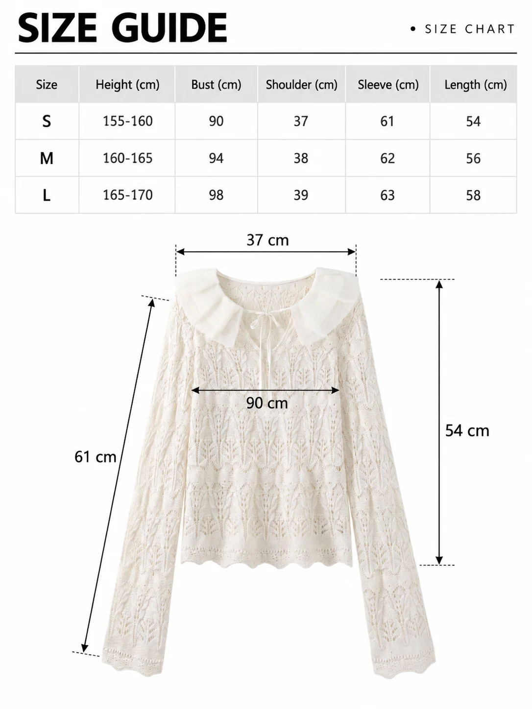 Fine-Gauge Openwork Knit Top size guide