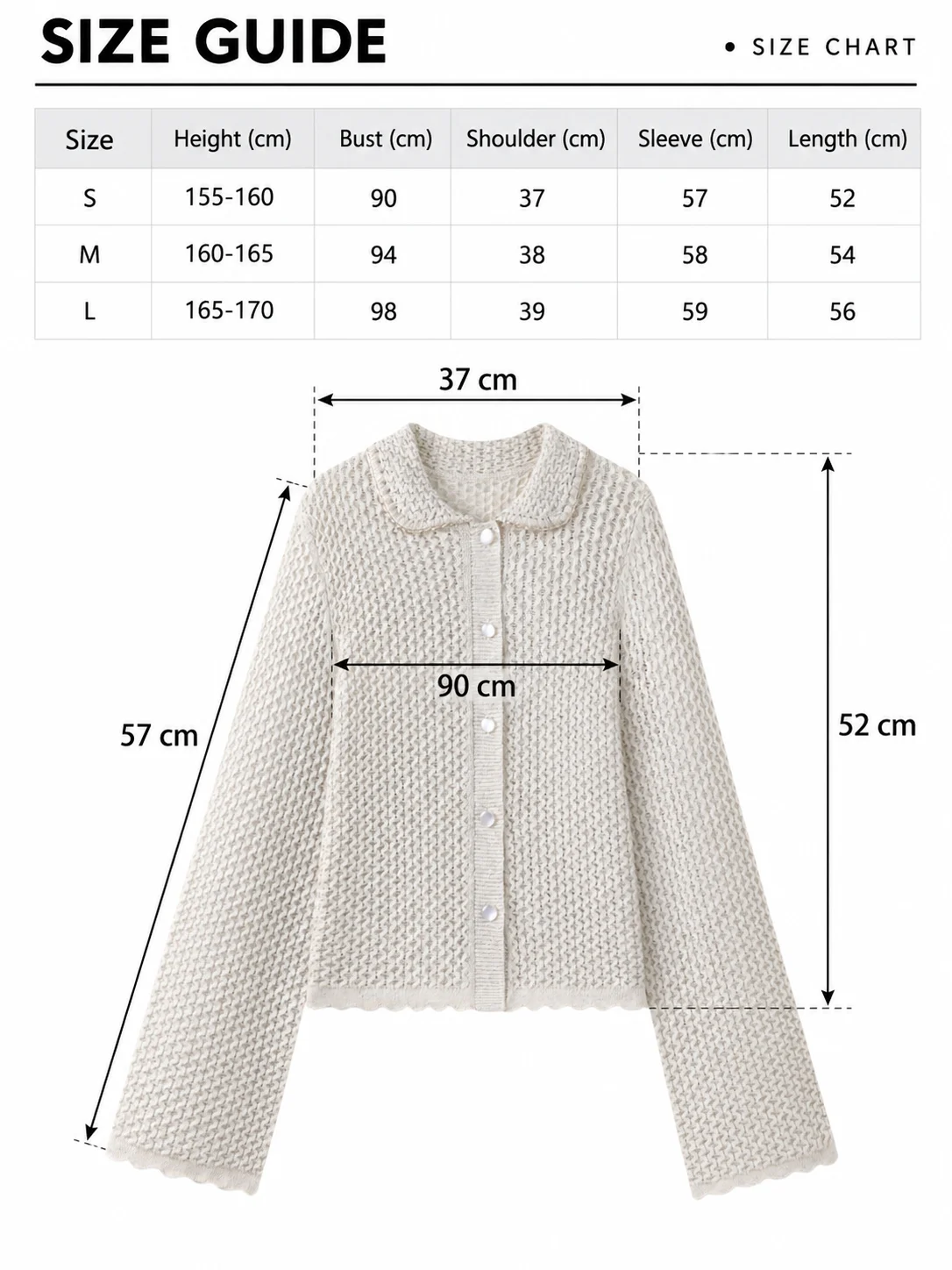 Textured Cotton Knit Cardigan size guide