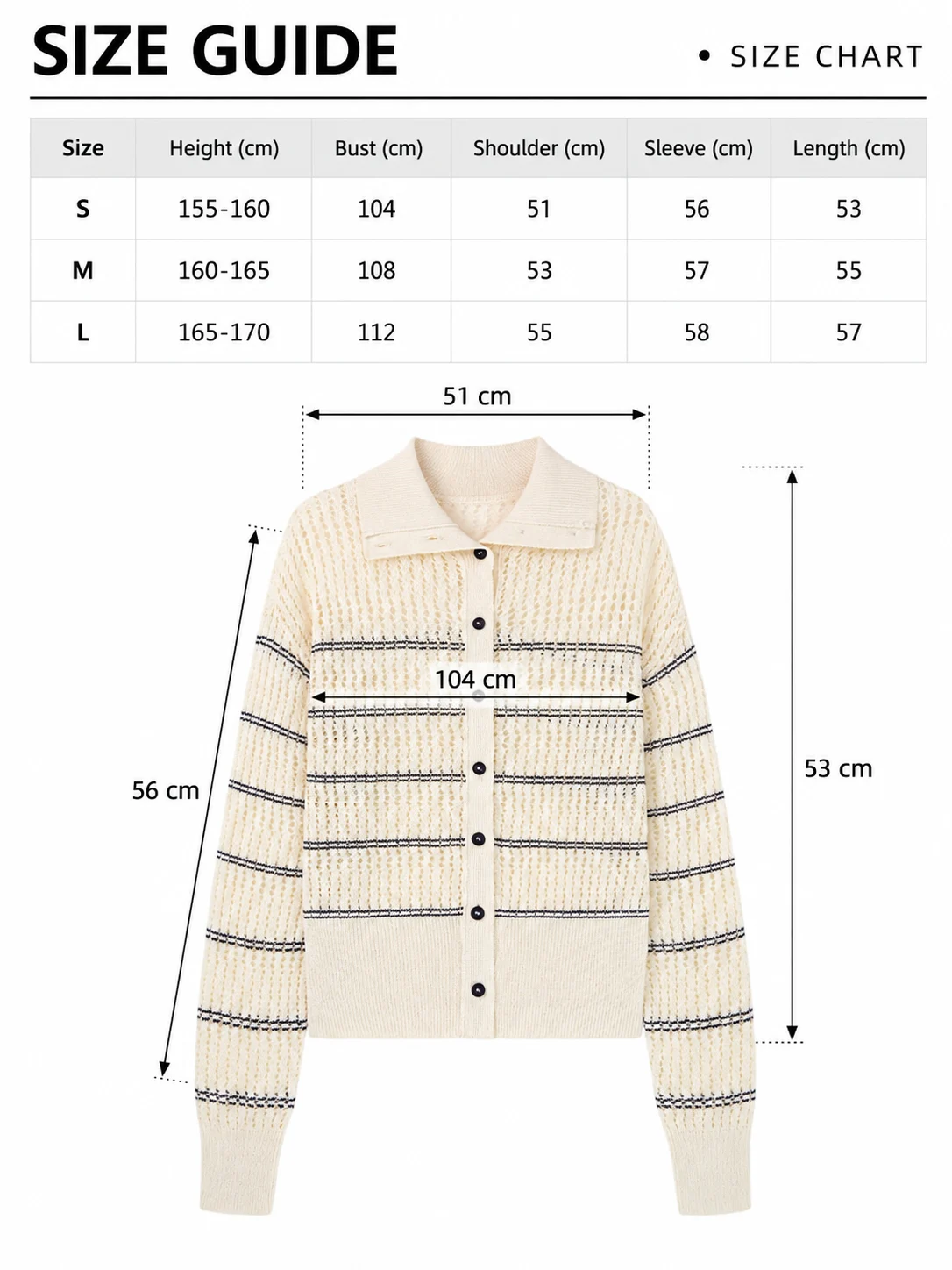 Openwork Striped Knit Cardigan size guide