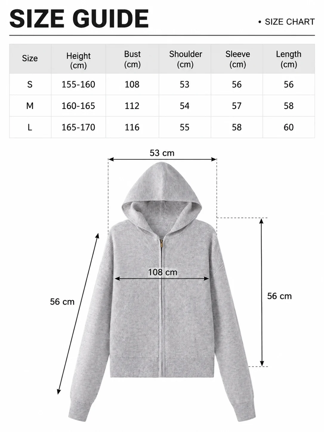 Textured Knit Hooded Cardigan size guide