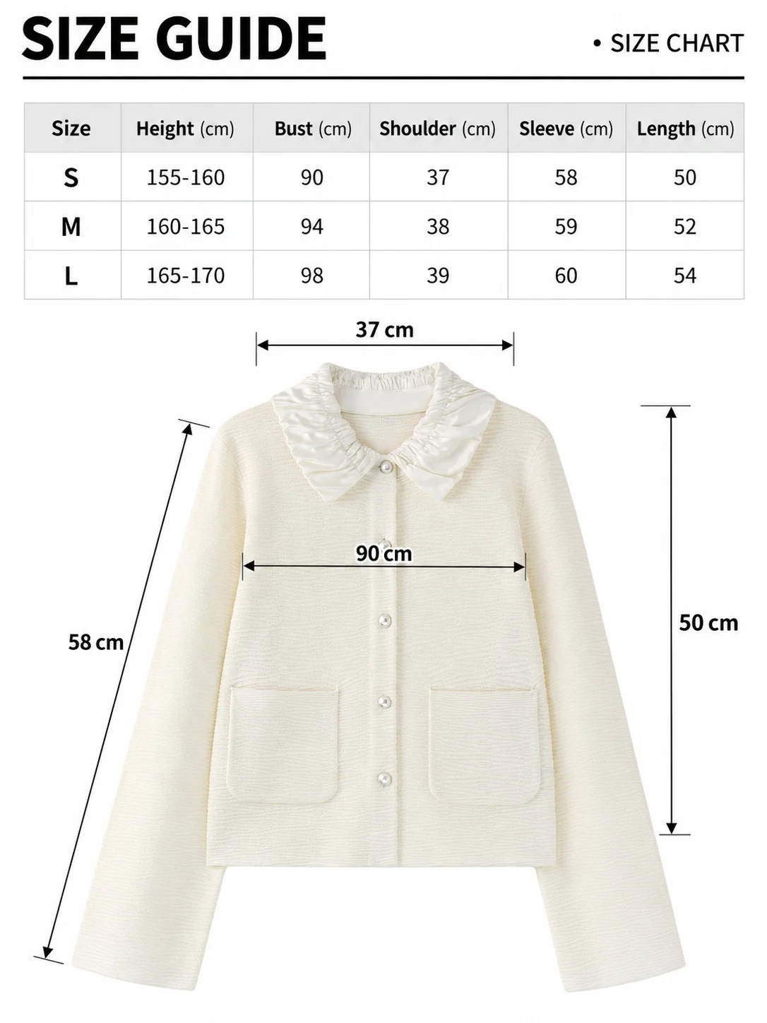 Wool Blend Gathered Collar Cardigan size guide