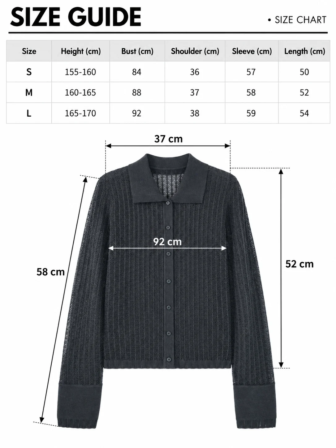 Wool Blend Openwork Cardigan size guide