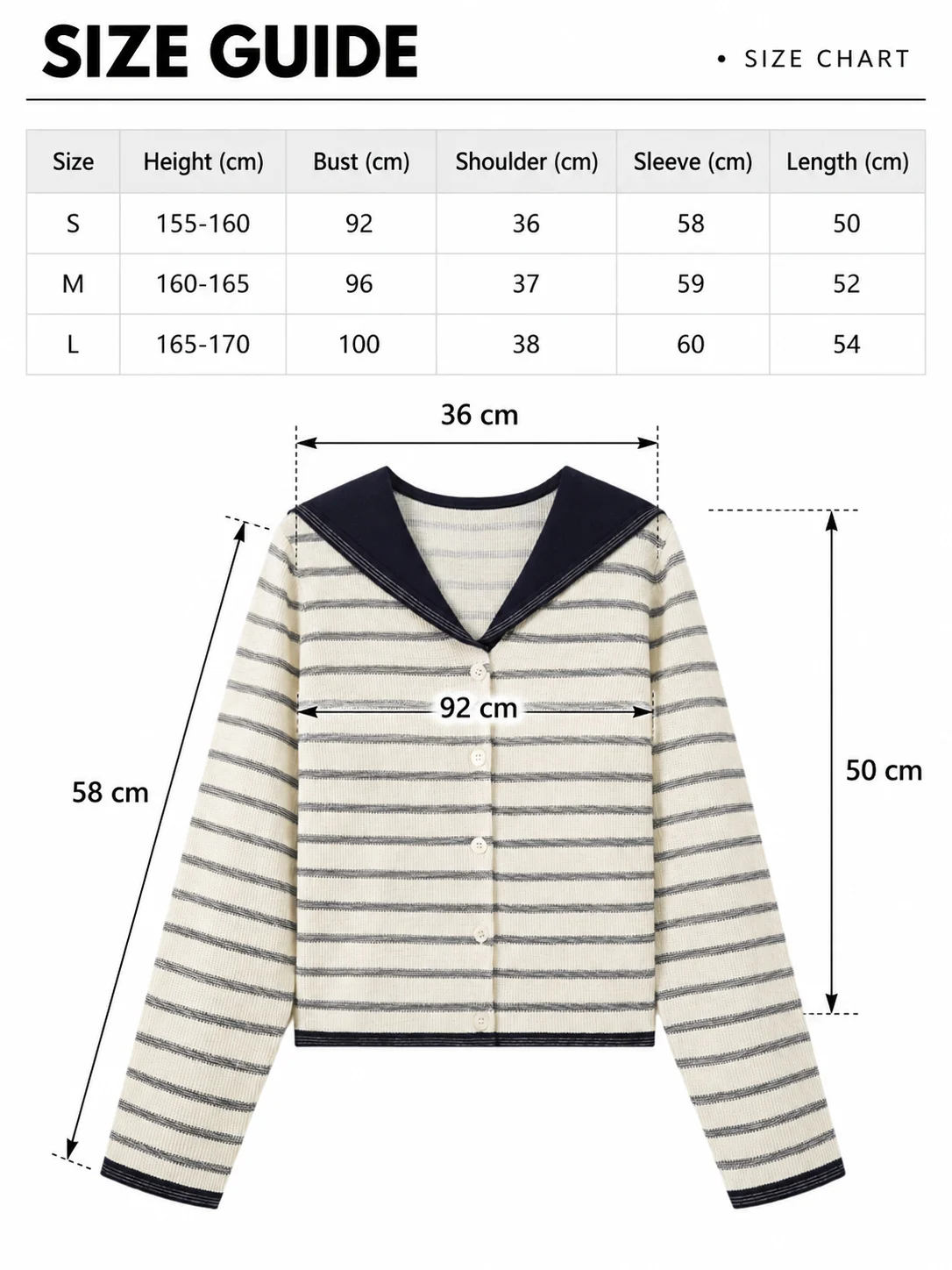 Striped Cotton-Lyocell Sailor Cardigan size guide