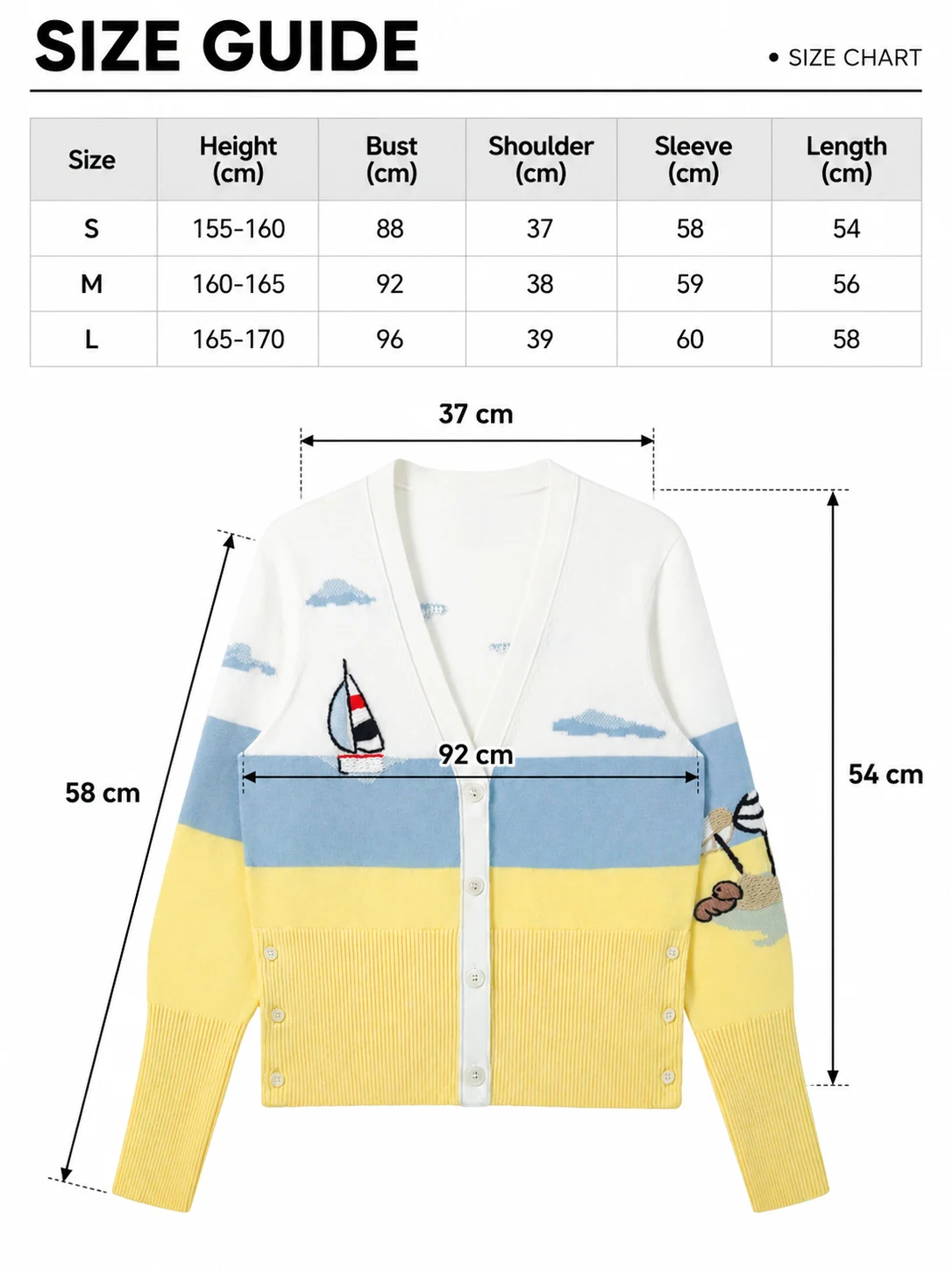 Combed Cotton Nautical Cardigan size guide