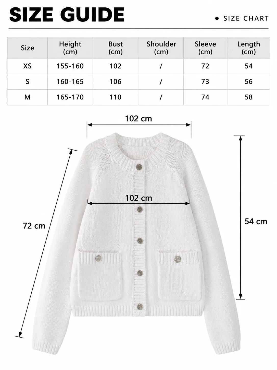 Combed Cotton Rib-Trim Cardigan – White size guide