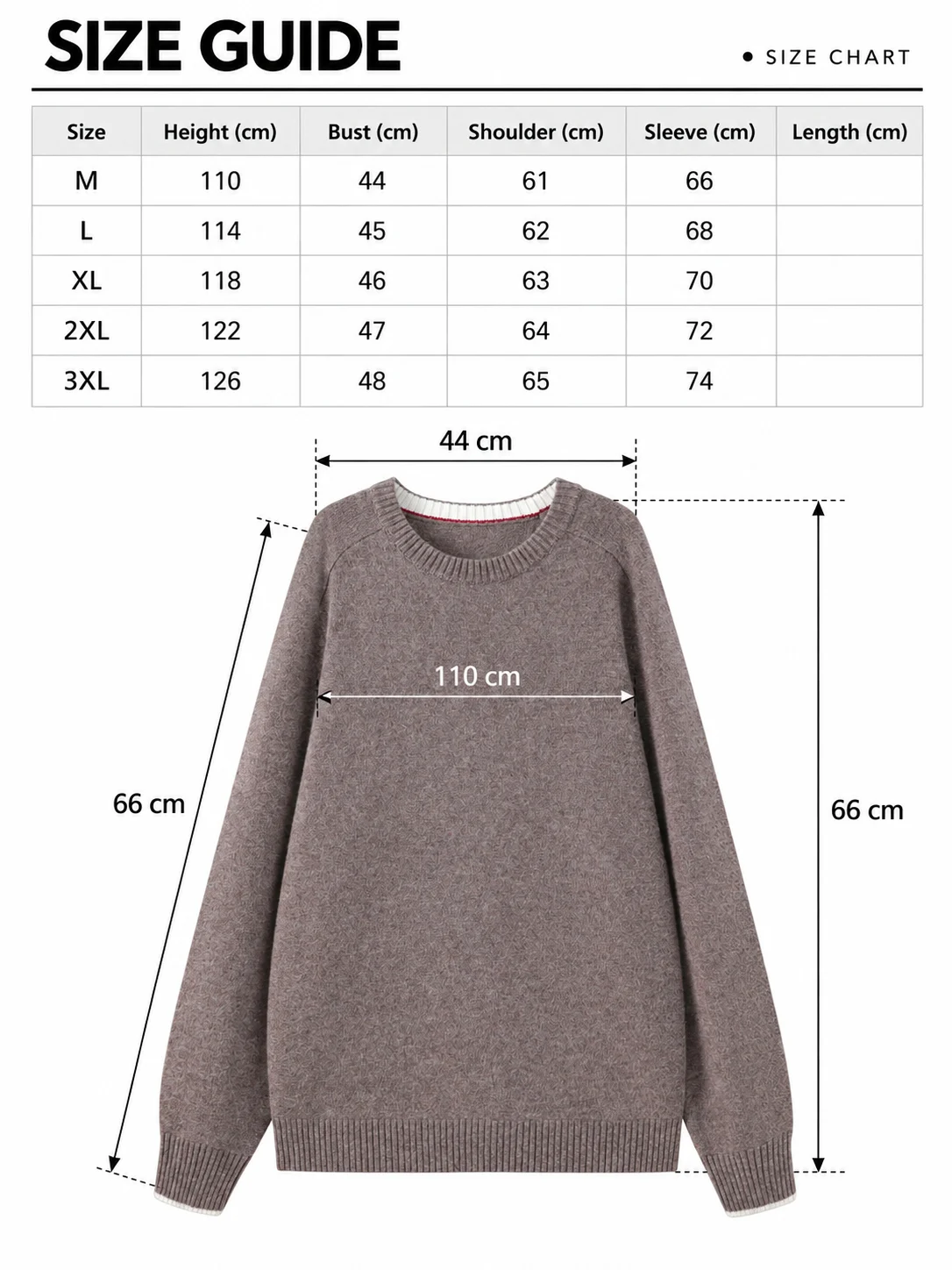 Cashmere Wool Raglan Sweater size guide