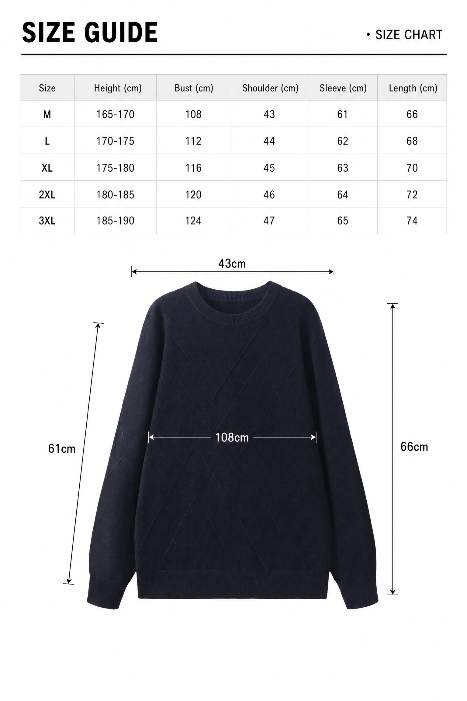 Cashmere Wool Crewneck Sweater size guide