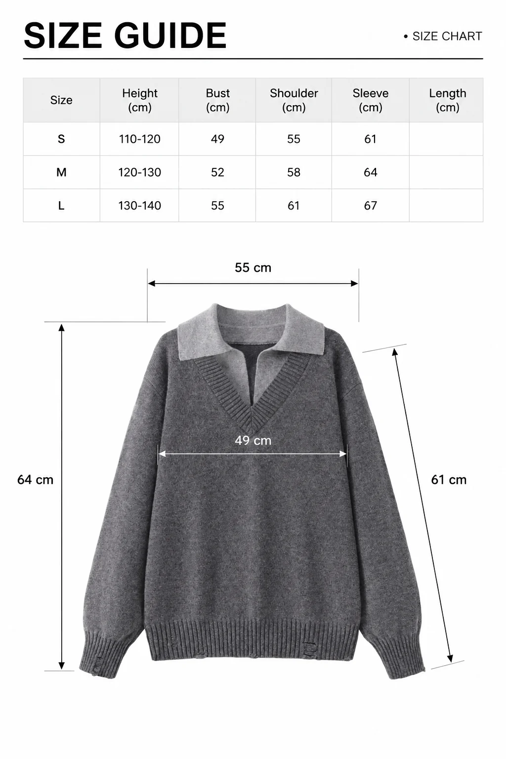 Refined Wool Polo Knit Sweater size guide