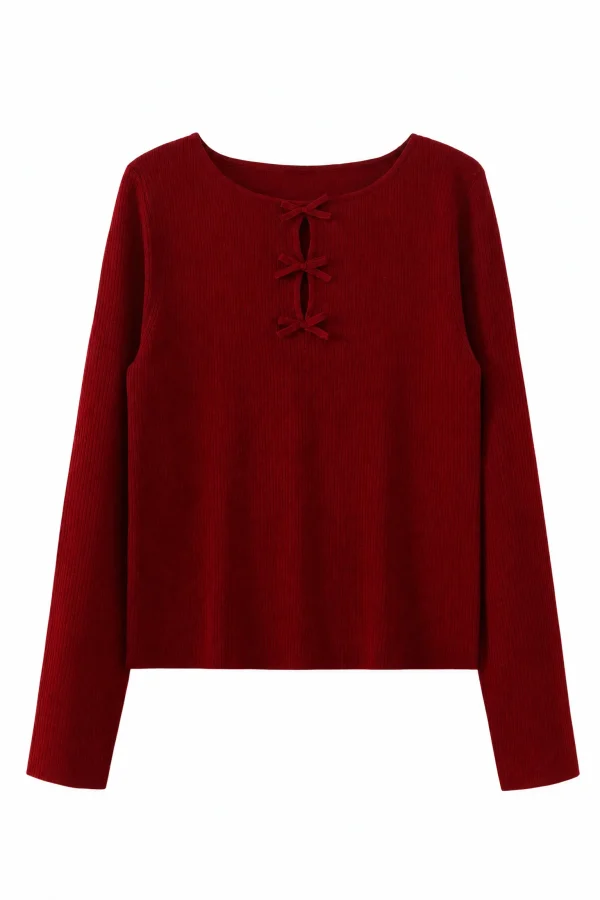 Ribbed Tie-Front Knit Top - product view