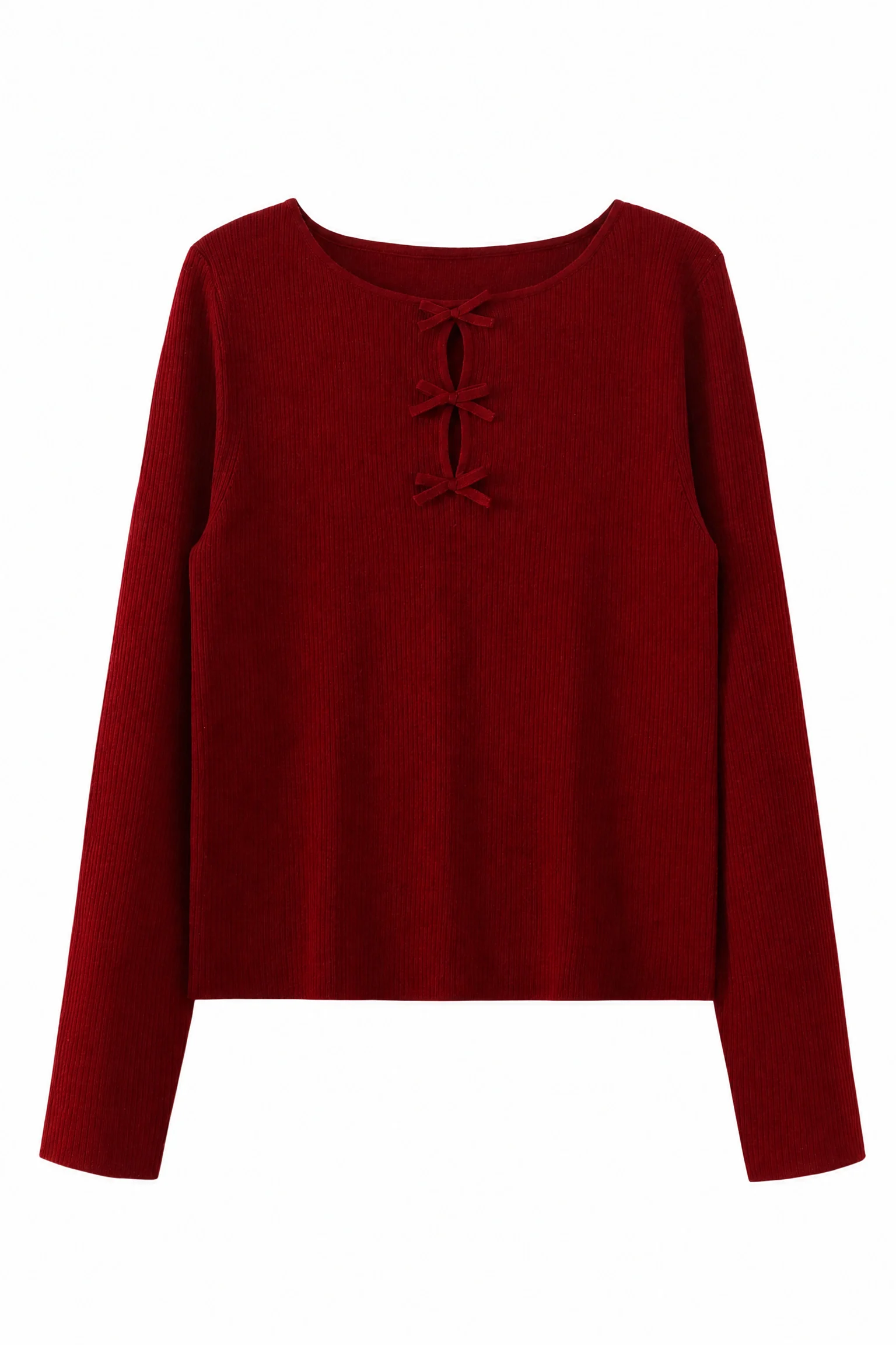 Ribbed Tie-Front Knit Top - product view
