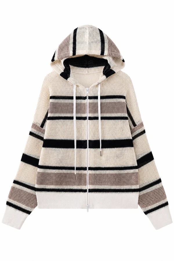 Striped Cotton Knit Hooded Jacket - product view