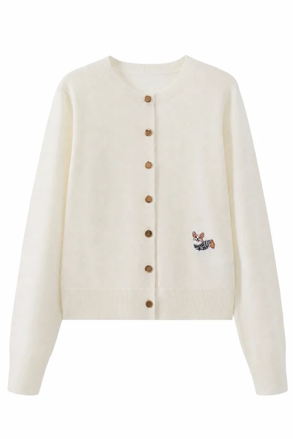 Wool Blend Crewneck Cardigan - product view