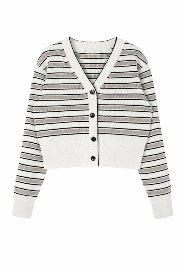 Striped Cotton Cropped Cardigan - product view