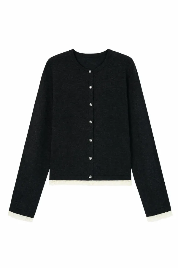 Wool-Blend Lace-Trim Cardigan - product view