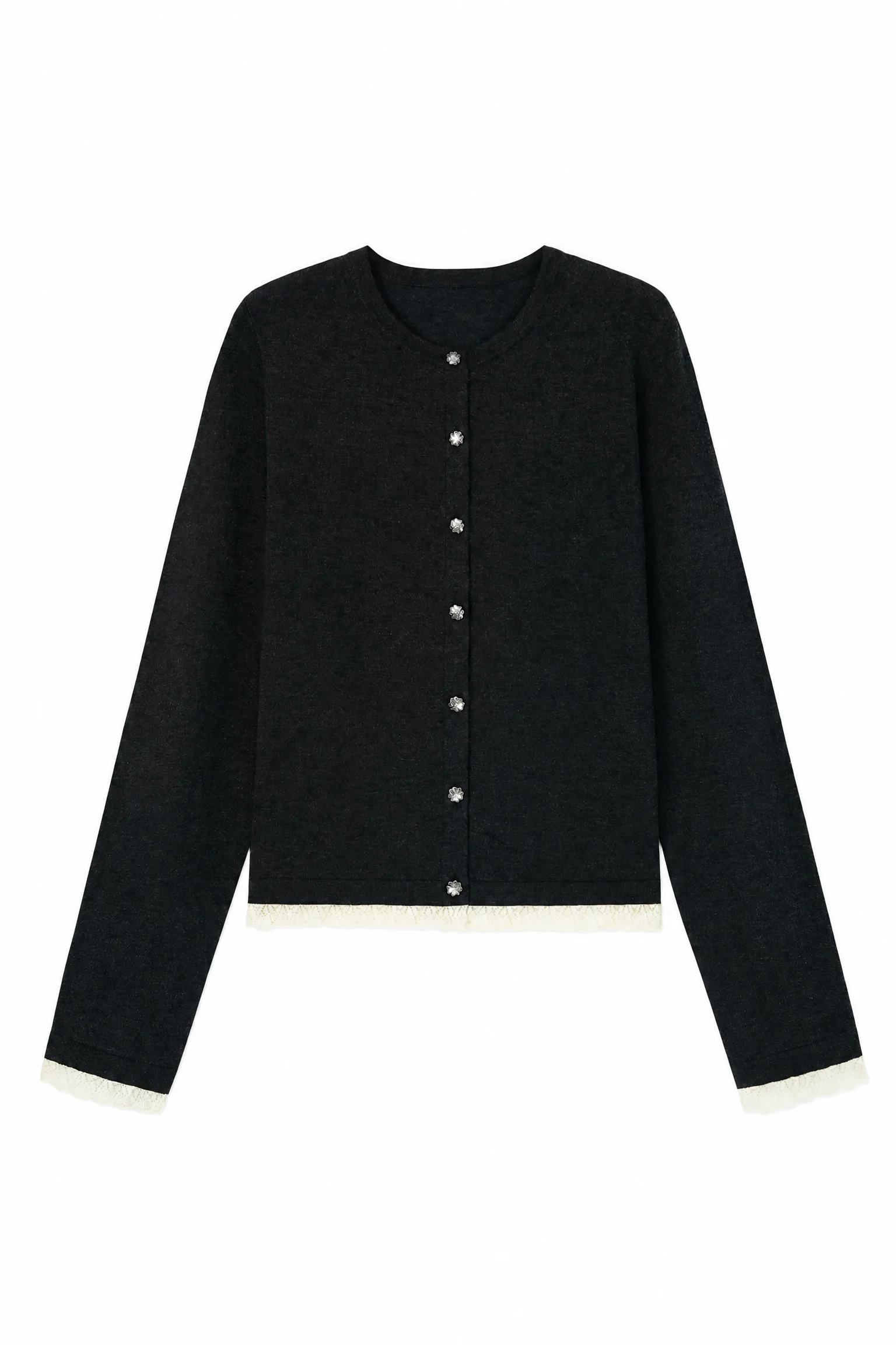 Wool-Blend Lace-Trim Cardigan - product view