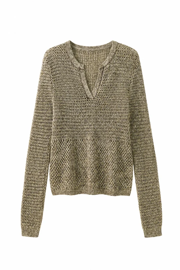 Fine-Gauge Cotton V-Neck Knit - product view