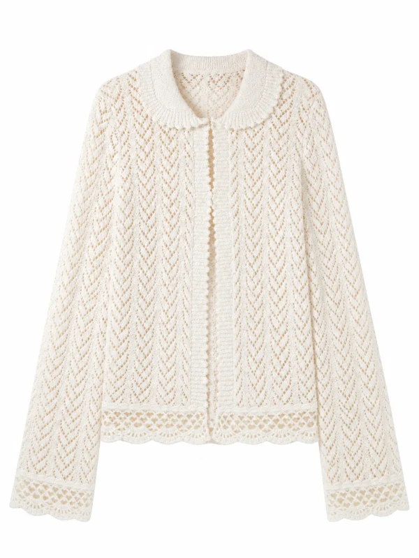 Openwork Cotton-Blend Knit Cardigan - product view