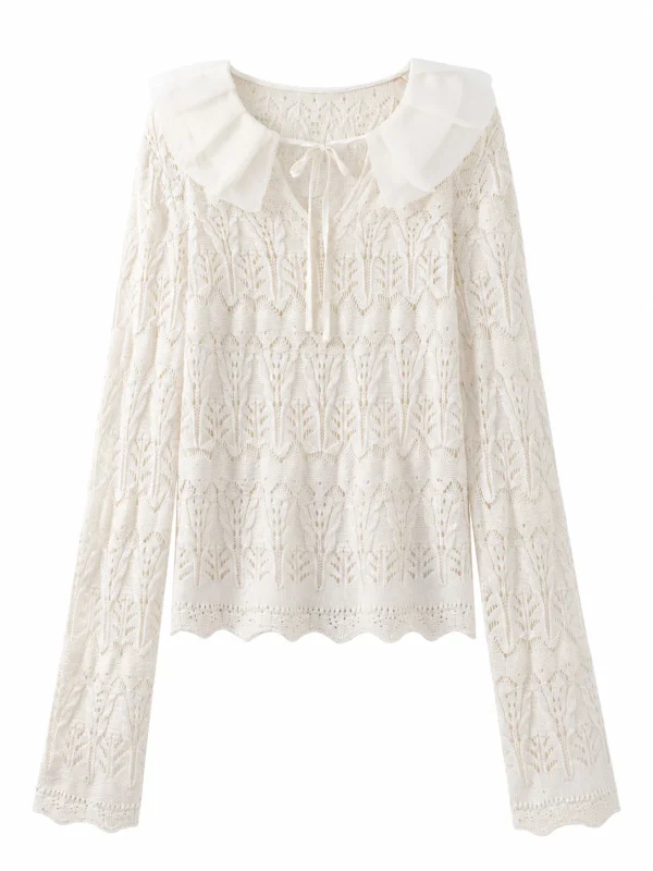 Fine-Gauge Openwork Knit Top - product view