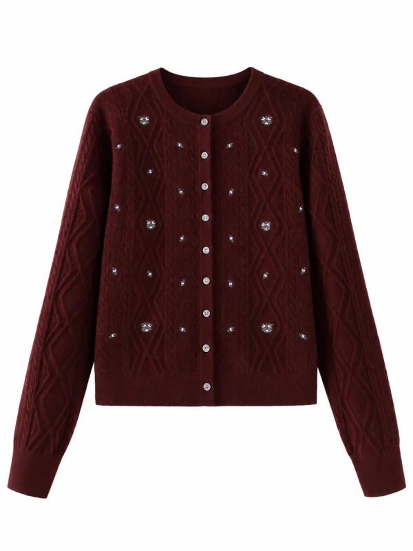 Australian Wool Embellished Cable Cardigan - product view