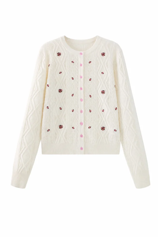 Wool Floral Cable-Knit Cardigan - product view