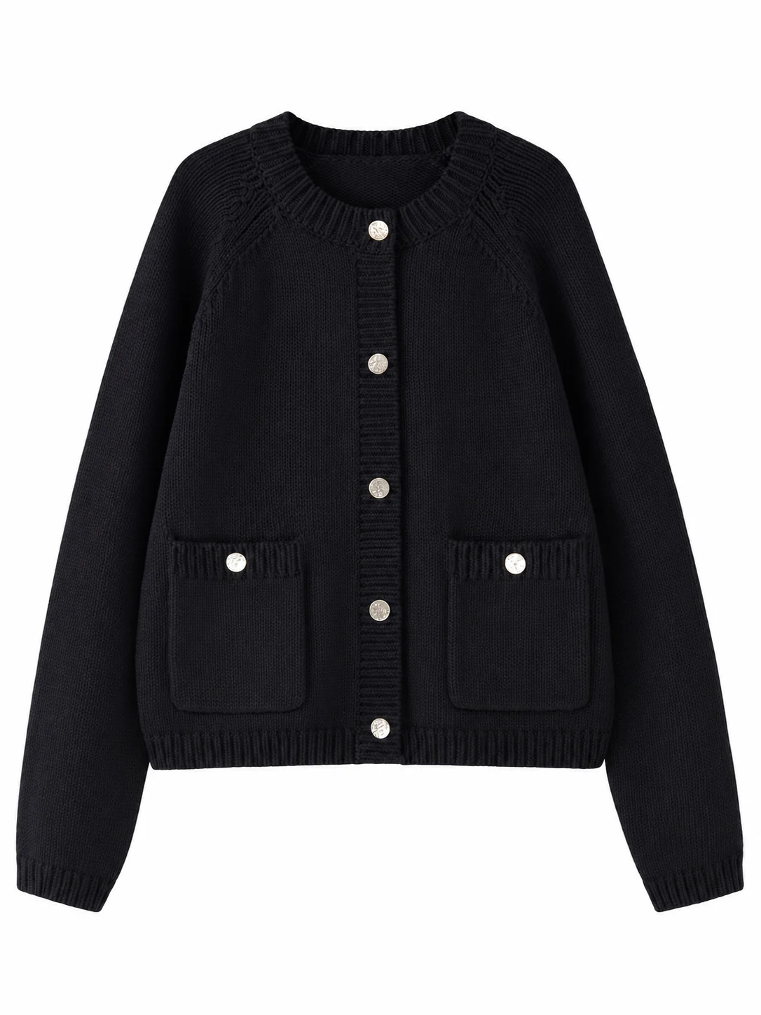 Combed Cotton Rib-Trim Cardigan - Black - product view