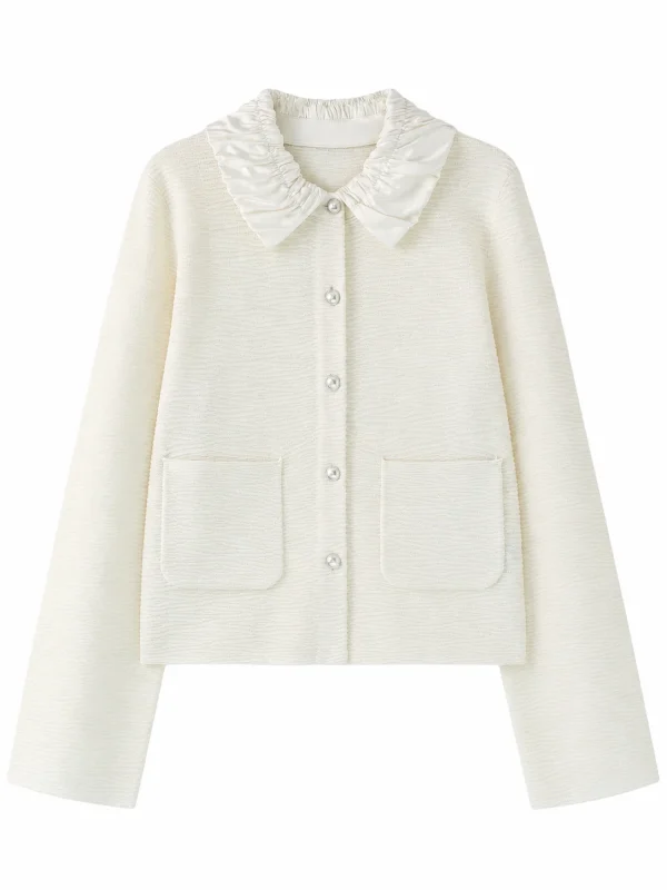 Wool Blend Gathered Collar Cardigan - product view
