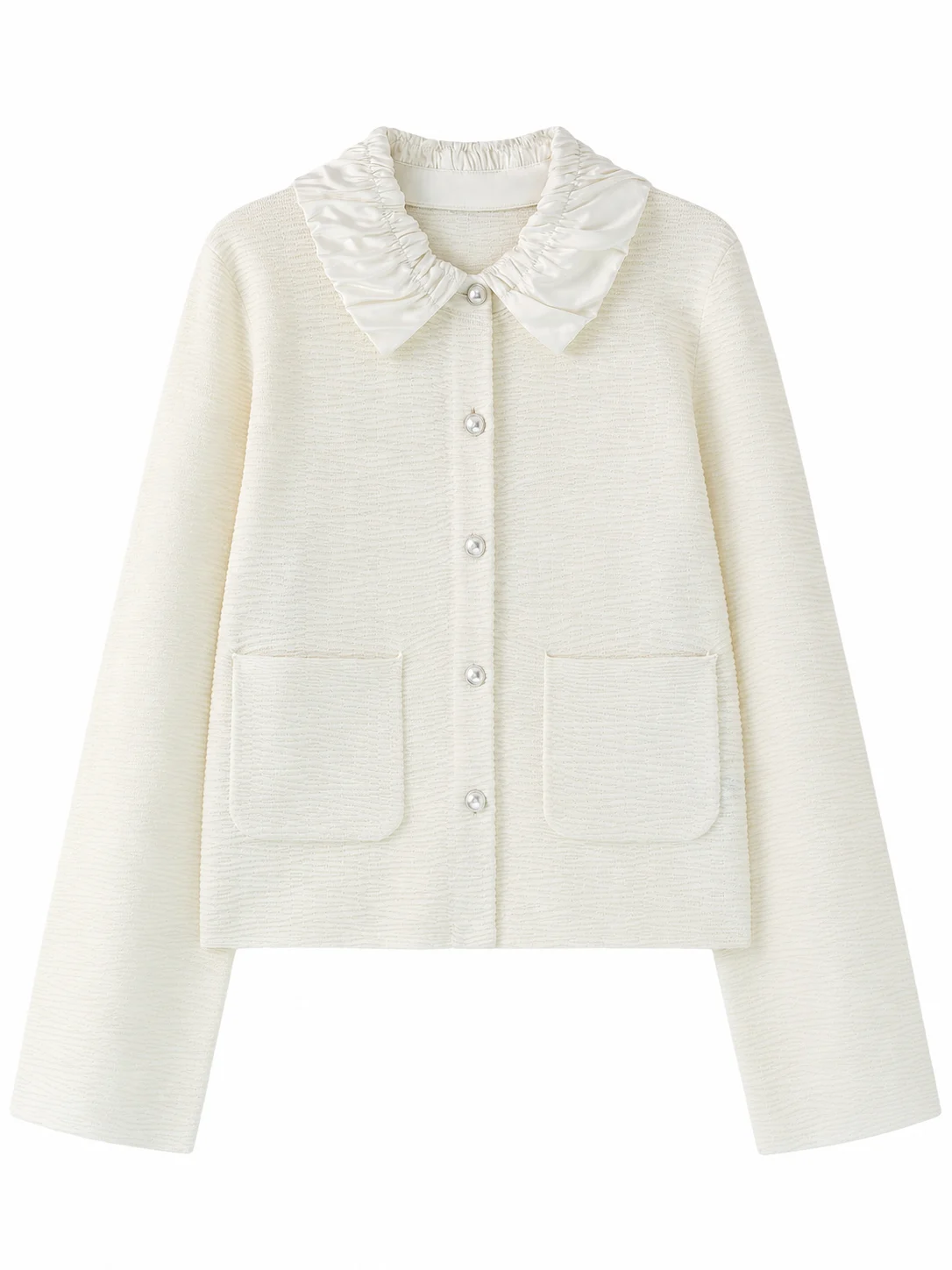 Wool Blend Gathered Collar Cardigan - product view