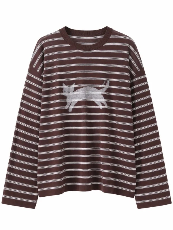 Striped Cotton-Blend Loose Knit Top - product view