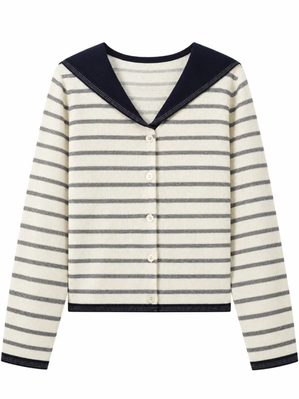 Striped Cotton-Lyocell Sailor Cardigan - product view