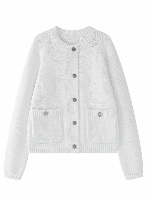 Combed Cotton Rib-Trim Cardigan - White - product view