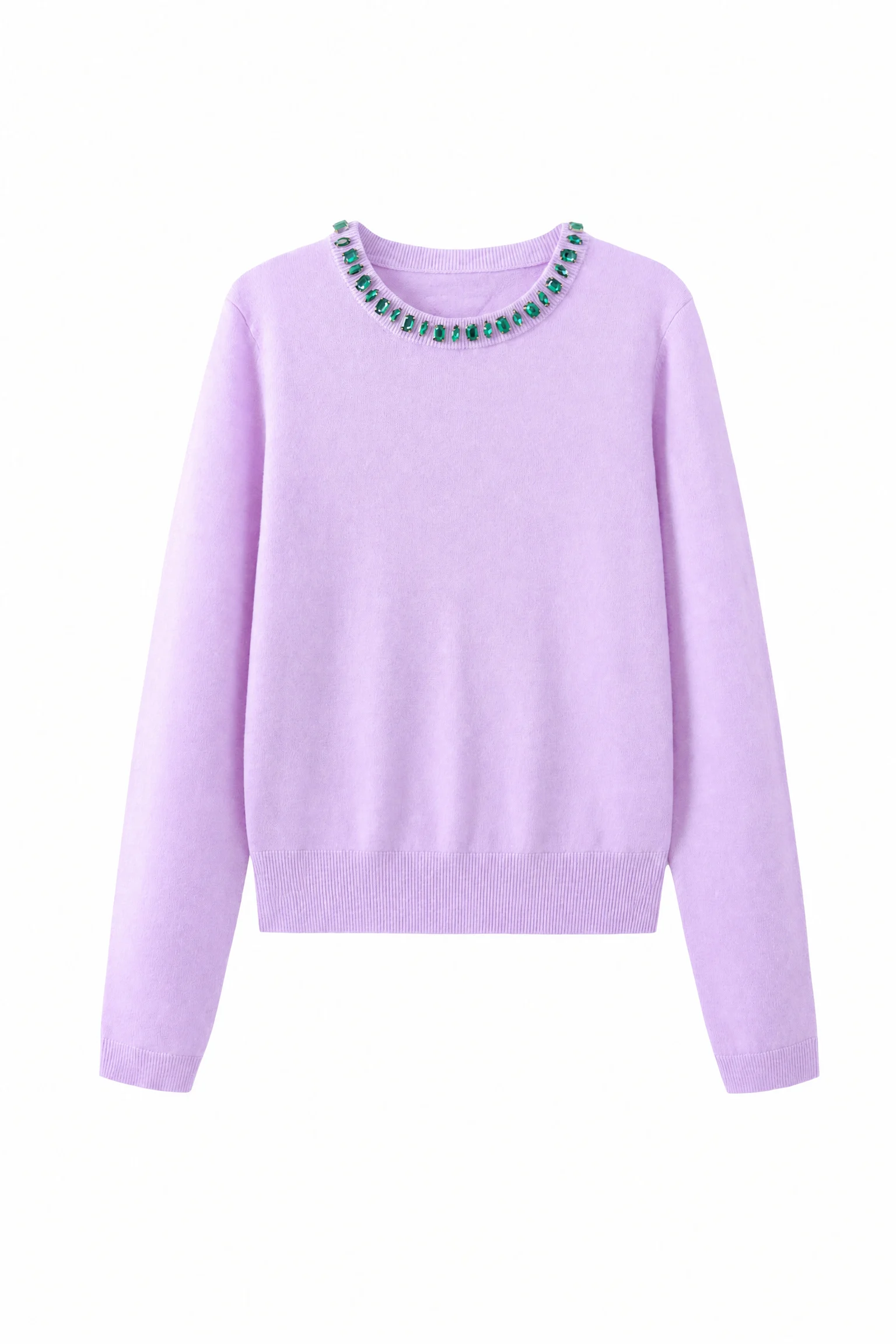 Embellished Australian Wool Crewneck Sweater - Lilac - product view