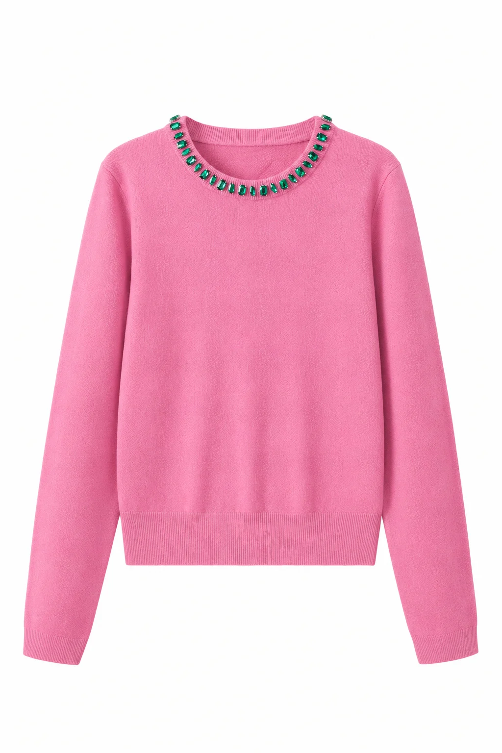Embellished Australian Wool Crewneck Sweater - Pink - product view