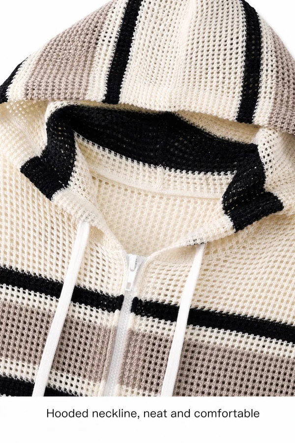 Striped Cotton Knit Hooded Jacket - knit detail