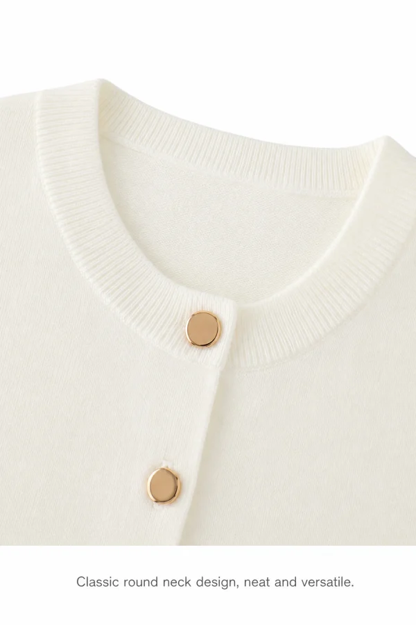 Wool Blend Crewneck Cardigan - knit detail