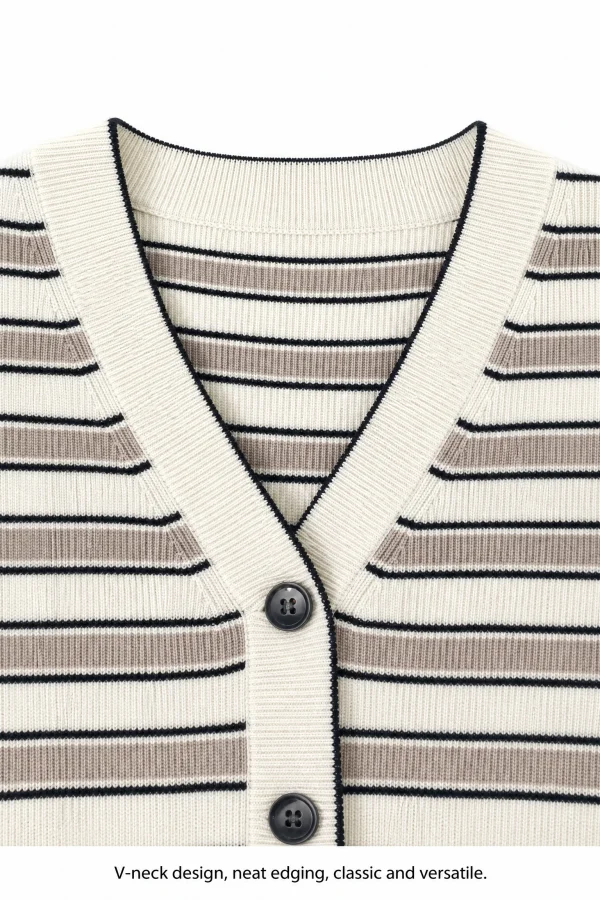Striped Cotton Cropped Cardigan - knit detail