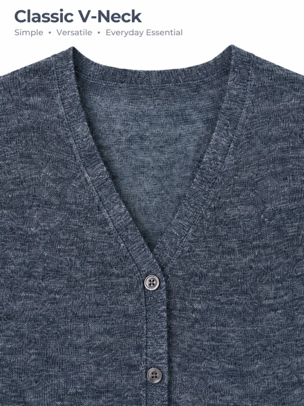 Refined Linen V-Neck Cardigan - knit detail