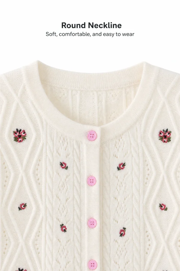 Wool Floral Cable-Knit Cardigan - knit detail