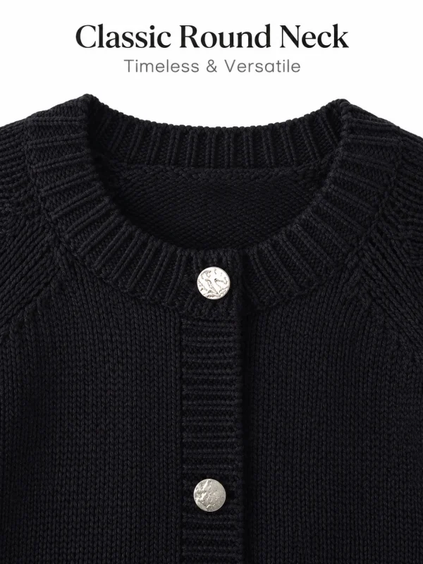 Combed Cotton Rib-Trim Cardigan - Black - knit detail
