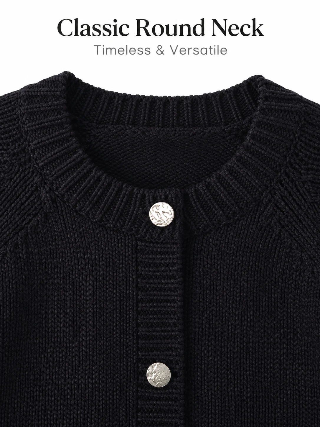 Combed Cotton Rib-Trim Cardigan - Black - knit detail