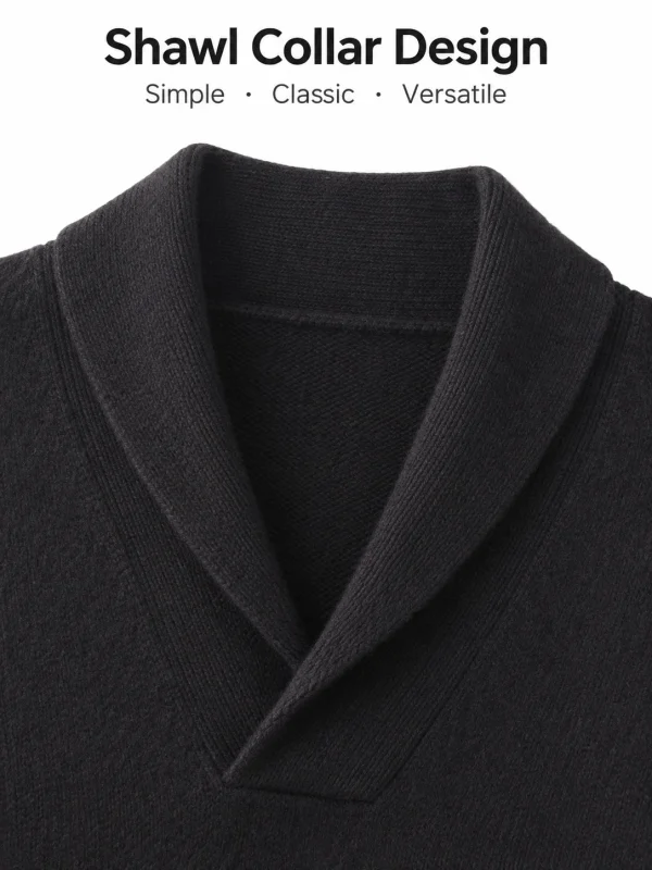Pure Wool Shawl-Collar Pullover - knit detail