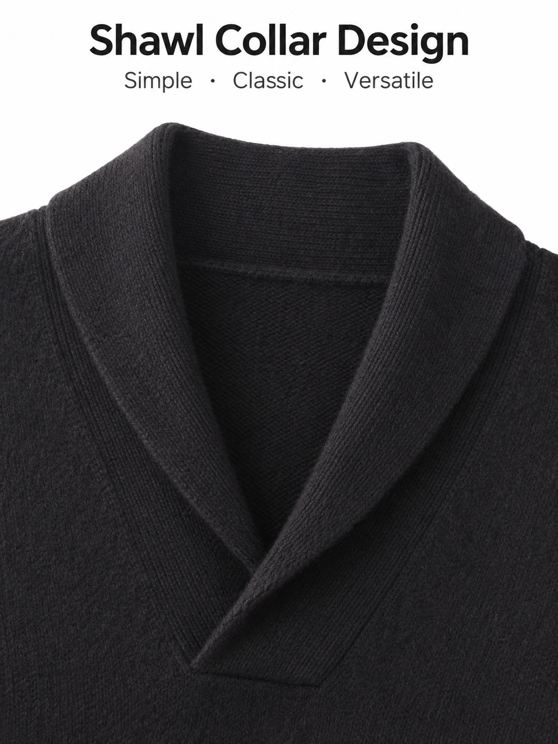 Pure Wool Shawl-Collar Pullover - knit detail