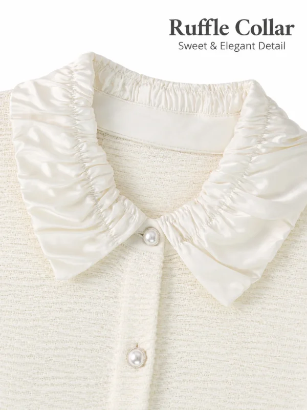 Wool Blend Gathered Collar Cardigan - knit detail