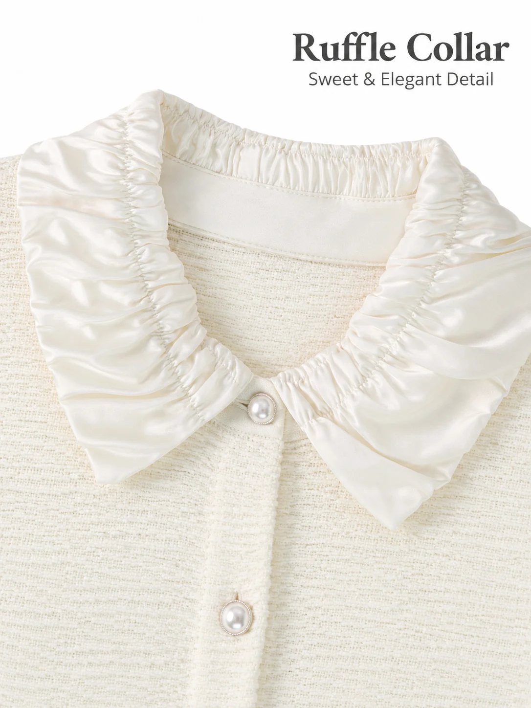 Wool Blend Gathered Collar Cardigan - knit detail