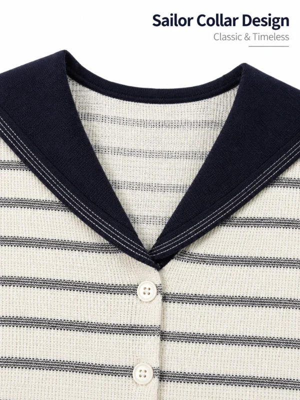 Striped Cotton-Lyocell Sailor Cardigan - knit detail