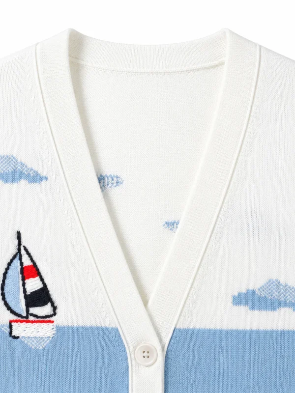 Combed Cotton Nautical Cardigan - knit detail