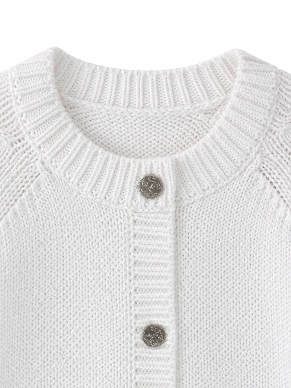 Combed Cotton Rib-Trim Cardigan - White - knit detail